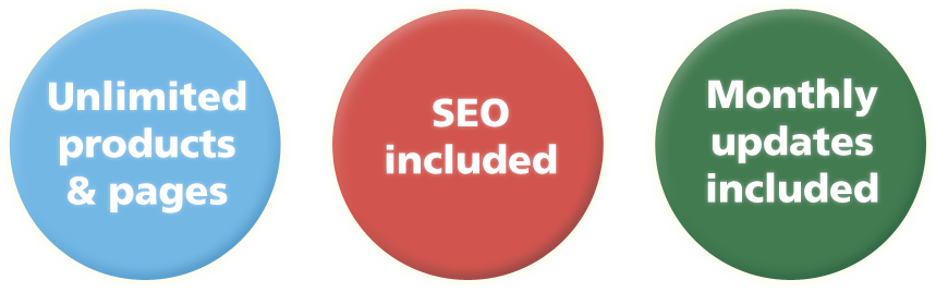 Unlimited products and pages, SEO marketing program included, No Transaction Fees